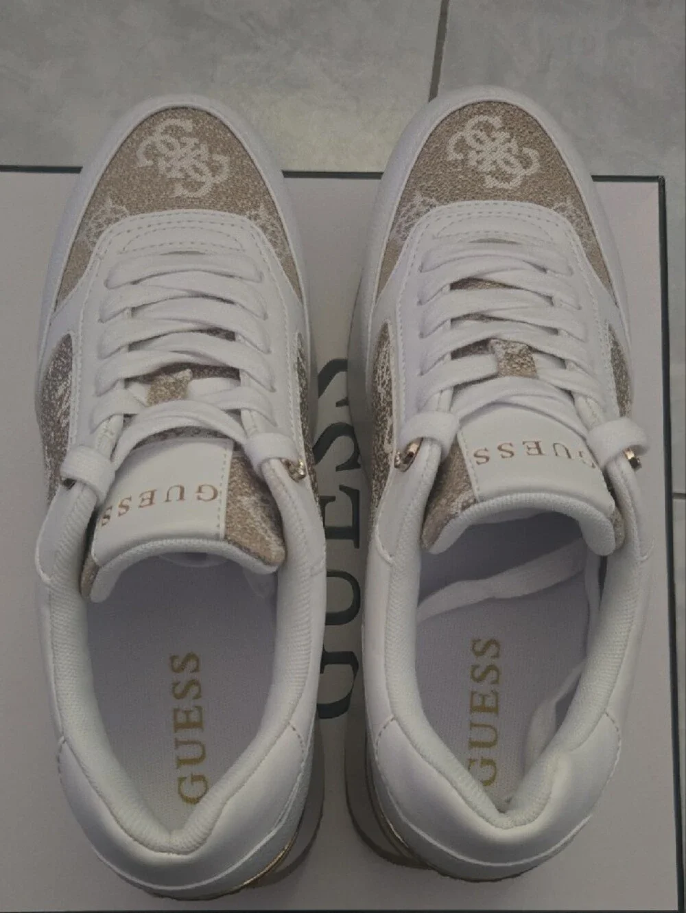 Guess White and Beige Platform Sneakers, Size 9 Women